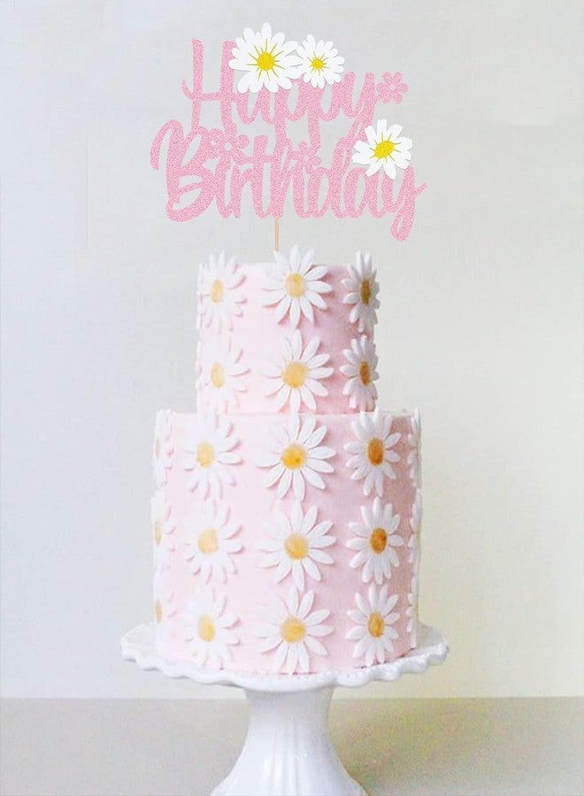 كونفيتي زينة كعكة عيد ميلاد مزينة بزهرة الأقحوان الوردية المتلألئة - زهور أقحوان بيضاء لامعة - لوازم حفلات عيد ميلاد صيفية - زينة حفلات أعياد ميلاد الأطفال - Image 5